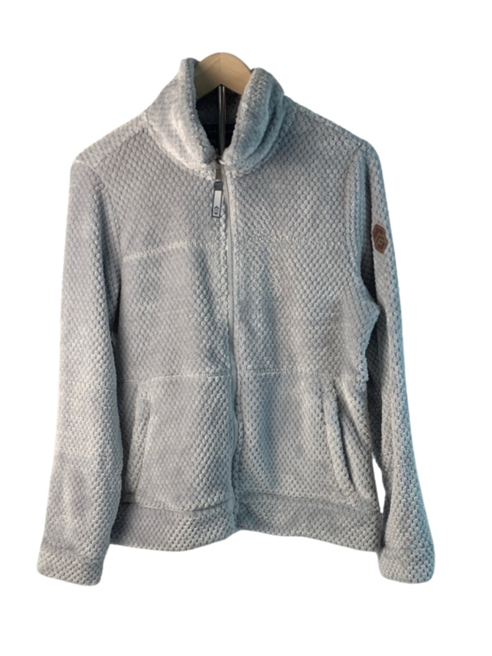 Free Country Light Gray Plush Teddy Zip Jacket Women's M Cozy Fall Cabincore